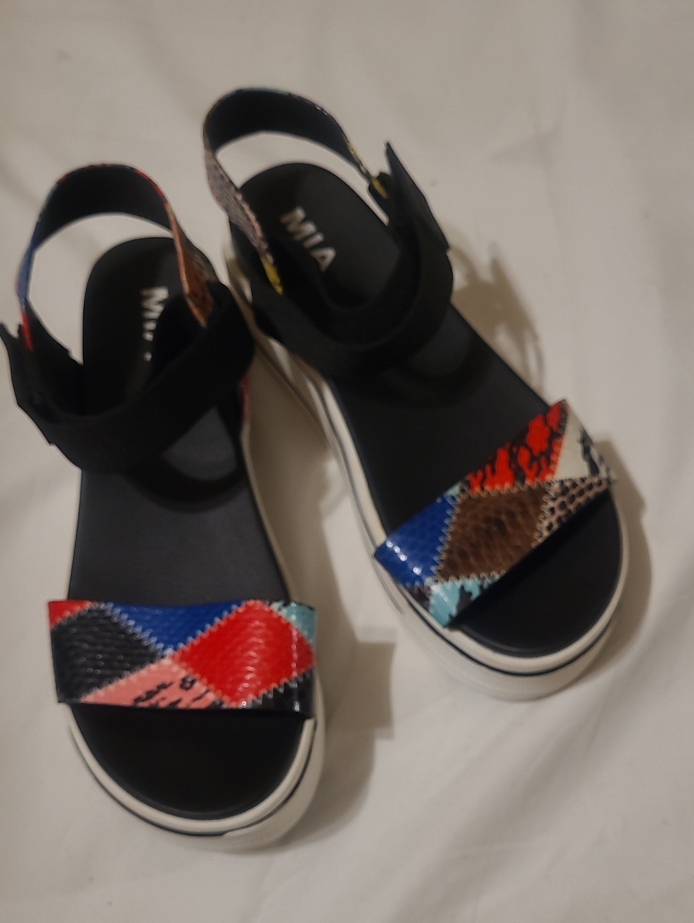 Mia Colorful Sandals, Platform And Velcro Fasteners, Size 7.5
